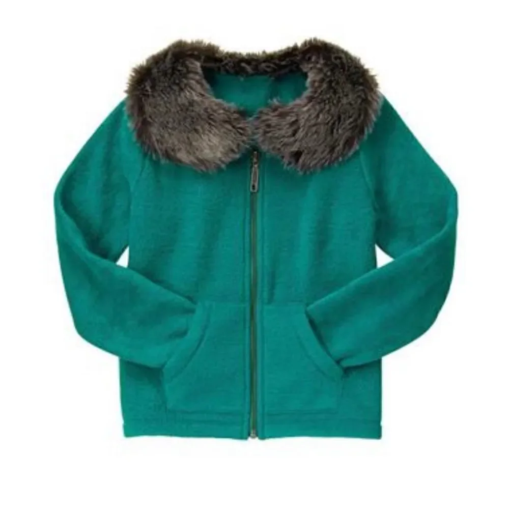 Gymboree snowflake fun fur collar zip up sweater jacket